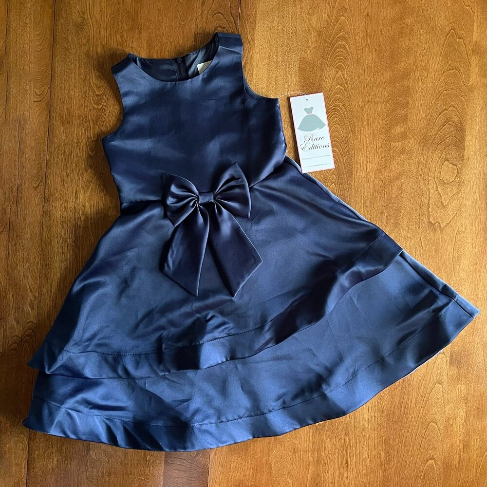 Rare Editions navy blue dress 6X NWT